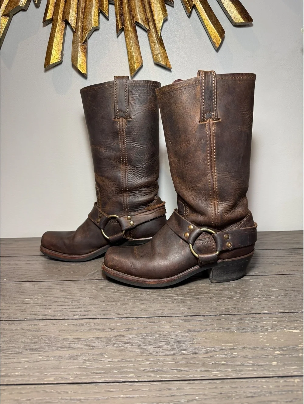 Frye Harness Brown Leather Boots Size 6